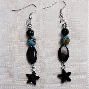 No 5 Handmade earrings with acrylic stars charms and polished stones